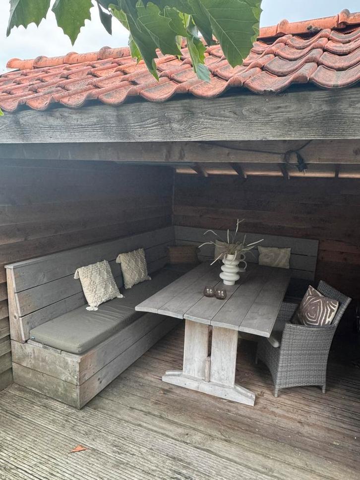 Steigerhouten tuinset, Tuin en Terras, Tuinsets en Loungesets, Zo goed als nieuw, Steigerhout, Stoel, Ophalen