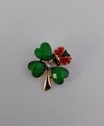 Goudkleurige broche klavertje vier groen met lieveheersbeest, Verzenden, Nieuw, Groen, Overige materialen