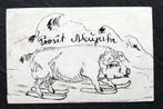 Nieuwjaarsvarken op ski's, 1935, handgetekend, Verzamelen, Ansichtkaarten | Dieren, Verzenden, 1920 tot 1940, Gelopen, Overige soorten