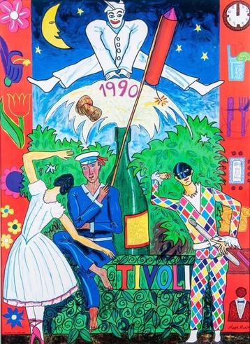 Litho Tivoli Gardens van Lars Ravn uit 1990  Denemarken  beschikbaar voor biedingen