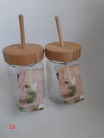 2 Nieuwe Mason Jar Drinkbekers met Bamboe Deksel, Ophalen of Verzenden, Nieuw