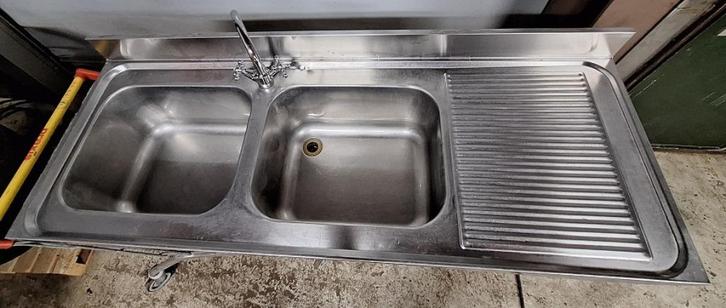 rvs dubbele horecaspoelbak met extra werkblad, Huis en Inrichting, Keuken | Keukenelementen, Gebruikt, Minder dan 100 cm, 150 tot 200 cm