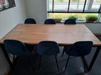 Eettafel licht eiken & stalen onderstel, Ophalen, 50 tot 100 cm, Zo goed als nieuw, 150 tot 200 cm