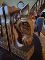 2 antieke paarden boekensteunen houtsnijwerk, Antiek en Kunst, Ophalen of Verzenden