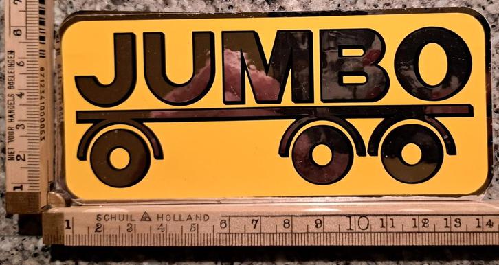 Vintage spiegel sticker Jumbo trailer oplegger merk logo, Verzamelen, Stickers, Zo goed als nieuw, Ophalen of Verzenden