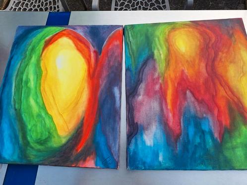 2 echte kleurrijke schilderijen.DALEN,DRENTHE, Antiek en Kunst, Kunst | Schilderijen | Abstract, Ophalen of Verzenden