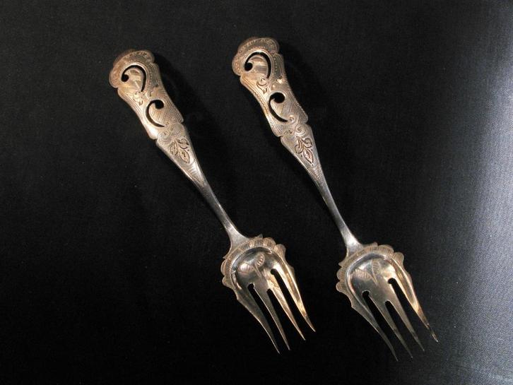 Zuurvorkjes, erg fraai antiek zilver Schoonhoven, 1870. 1191, Antiek en Kunst, Antiek | Goud en Zilver, Zilver, Ophalen of Verzenden