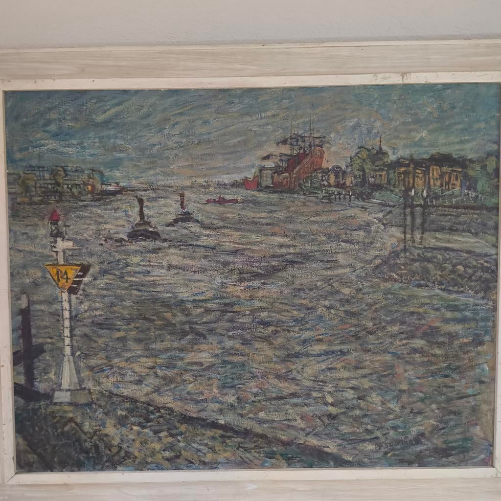 Paul Suurland groot olieverf Capelle aan den IJssel 1957, Antiek en Kunst, Ophalen of Verzenden