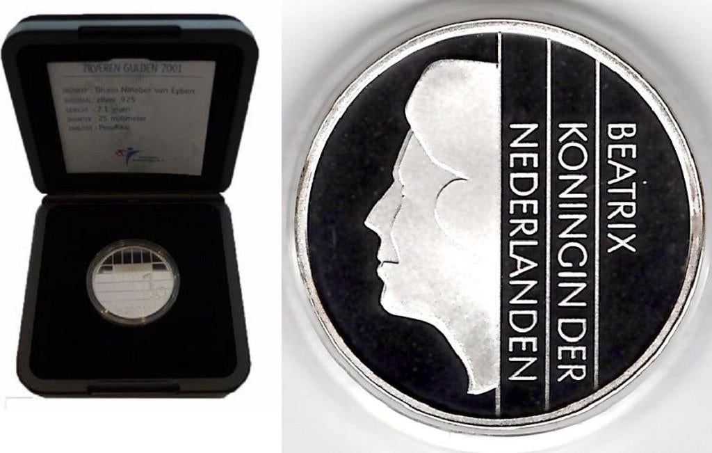 Nederlandse Zilveren Gulden 2001, Postzegels en Munten, Munten | Nederland, 1 gulden, Koningin Beatrix, Zilver, Ophalen of Verzenden