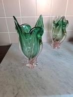 Hospodka Set van 2 Vazen groen/roze Cat Head, Antiek en Kunst, Antiek | Glas en Kristal, Ophalen of Verzenden