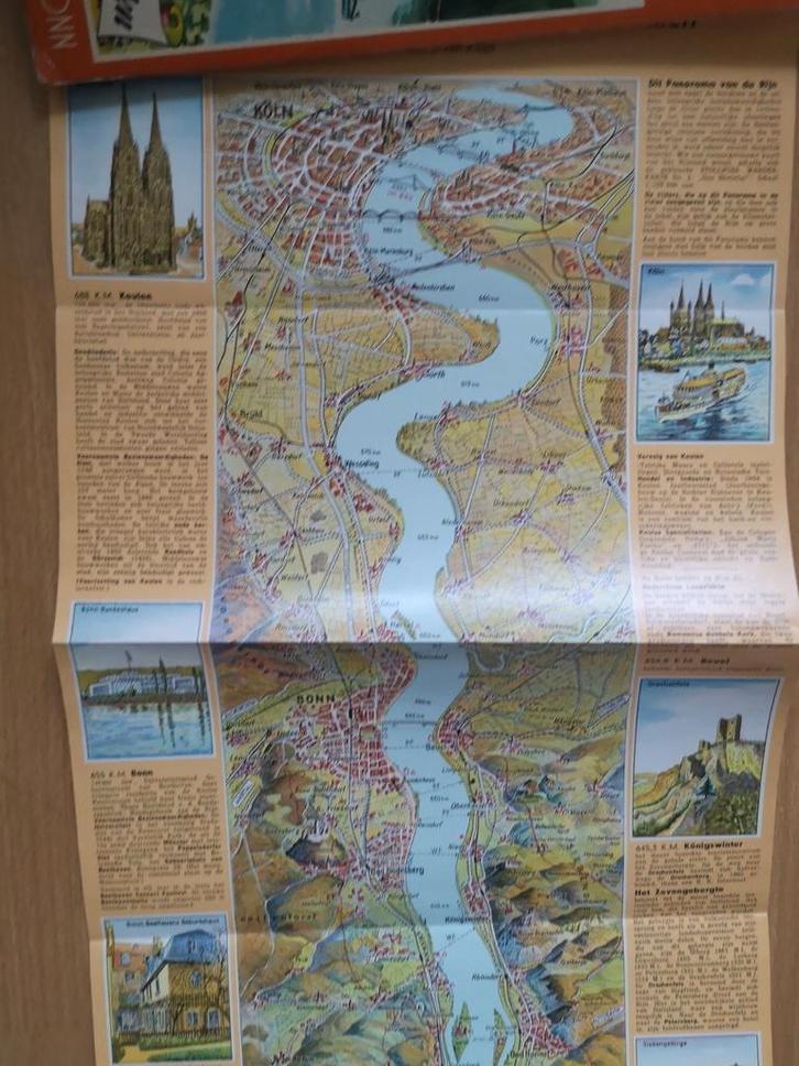 Oude kaart/ gids van de Rijn van Mainz tot Keulen, Boeken, Atlassen en Landkaarten, Zo goed als nieuw, Landkaart, Nederland, 1800 tot 2000