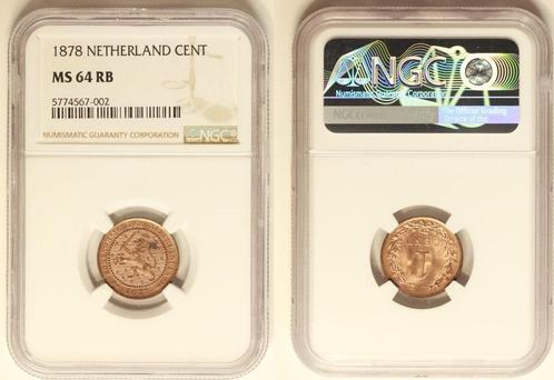 Nederland - 1 cent 1878 Willem III in NGC slab MS64, Postzegels en Munten, Munten | Nederland, Losse munt, 1 cent, Koning Willem III