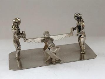 Zilveren miniatuur houtzagers, zilversmid Looren de Jong