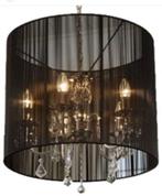 Prachtige Design hanglamp / kroonluchter zwart bespannen, Huis en Inrichting, Lampen | Kroonluchters, Ophalen of Verzenden, Zo goed als nieuw