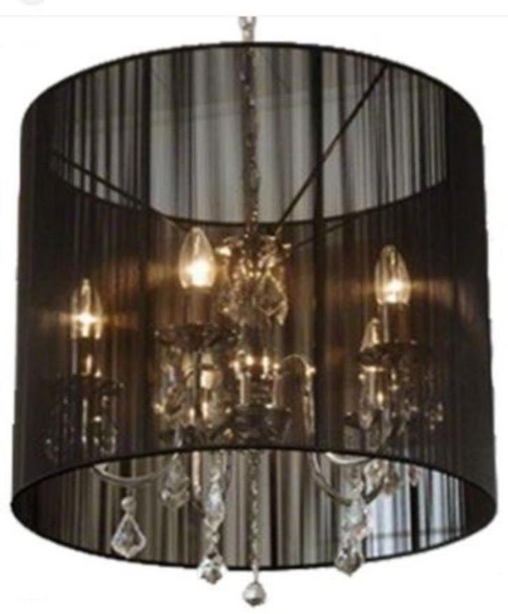 Prachtige Design hanglamp / kroonluchter zwart bespannen, Huis en Inrichting, Lampen | Kroonluchters, Zo goed als nieuw, Ophalen of Verzenden