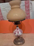 Vintage Tafellamp met Bloemenmotief, Gebruikt, Vintage, Ophalen of Verzenden, Glas