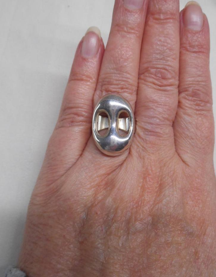 Zilveren verstelbare Modernist ring nr.546, Sieraden, Tassen en Uiterlijk, Ringen, Zo goed als nieuw, Dame, 18 tot 19, Zilver