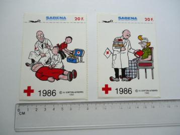 sticker oud Suske WIske 1986 Lambik strip sabena rode kruis beschikbaar voor biedingen