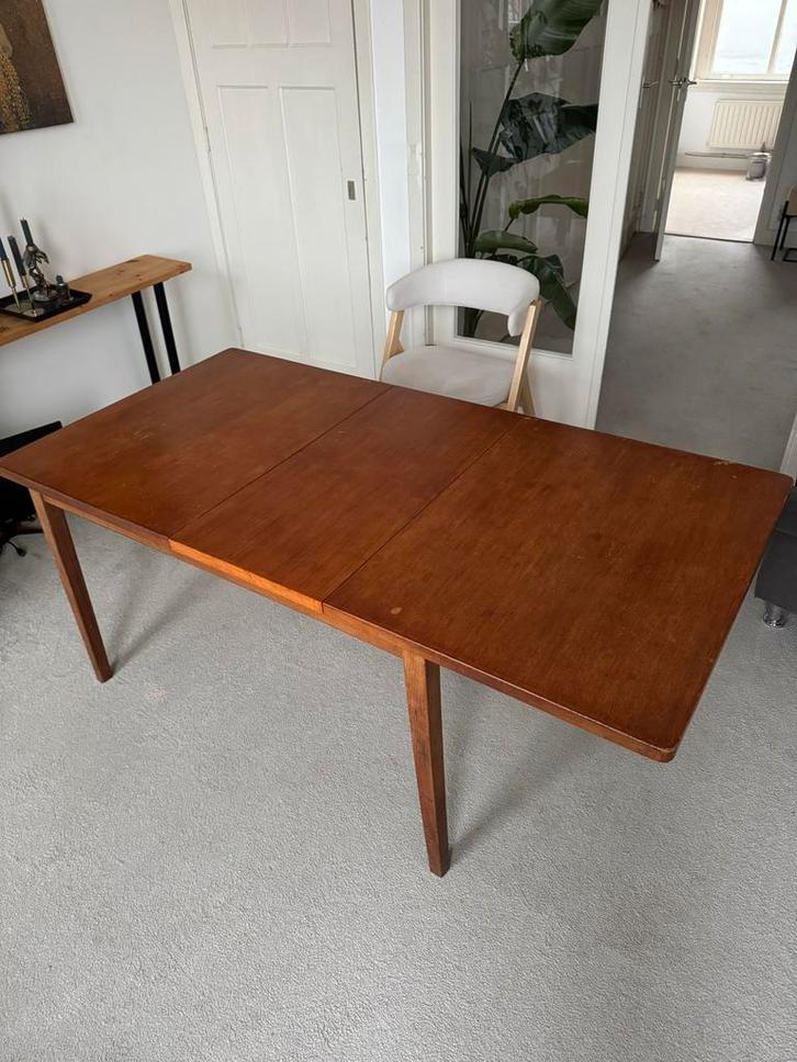 Deense uitschuifbare Vintage teakhouten tafel - Leiden, Huis en Inrichting, Tafels | Eettafels, Gebruikt, 50 tot 100 cm, 150 tot 200 cm