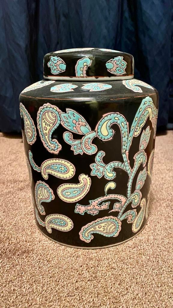 Vintage donkerblauwe stenen pot met deksel, Antiek en Kunst, Ophalen