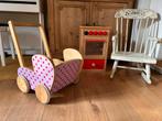 Houten Speelgoed: Schommelstoel, Keukentje & Wagentje, Kinderen en Baby's, Speelgoed | Houten speelgoed, Ophalen, Gebruikt, Meubelstuk of Keukentje