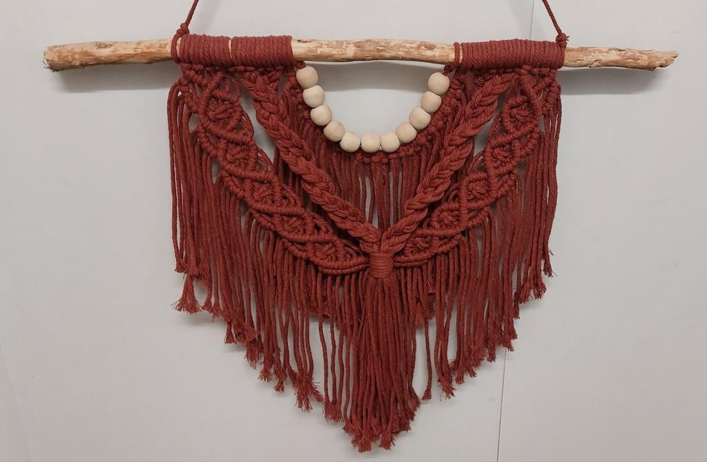 Macramé wandversiering, touwwerk = 30-35 cm terra., Ophalen of Verzenden