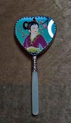 Aziatisch handspiegeltje met jade handvat., Antiek en Kunst, Curiosa en Brocante, Ophalen of Verzenden