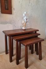 eikenhouten mimiset van 3 tafeltjes, retro, Huis en Inrichting, Minder dan 45 cm, Rechthoekig, Retro brutalistisch, Hout