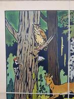 In het bos oude schoolplaat uit Frankrijk litho op canvas., Antiek en Kunst, Ophalen of Verzenden