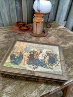 Brocante oude blik (1) mensen paard MOET WEG, Ophalen of Verzenden