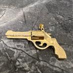 14k gouden revolver hanger massieg briljanten, Ophalen of Verzenden, Zo goed als nieuw, Goud, Kruis of Symbool