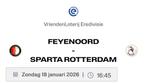 3 kaartjes (vak S) Feyenoord - Sparta, Seizoenskaart, Drie personen of meer, Januari