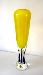 Glazen vaas helder geel opaline en blauw Jablonski 0682-g, Ophalen of Verzenden