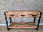 Mangohouten Sidetable met 3 Lades, Ophalen, 100 tot 150 cm, Zo goed als nieuw, Met lade(s)