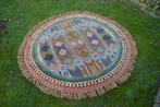 vintage smyrna vloerkleed / tafelkleed met franjes 100 % wol, Gebruikt, Rond, Ophalen of Verzenden, Smyrna