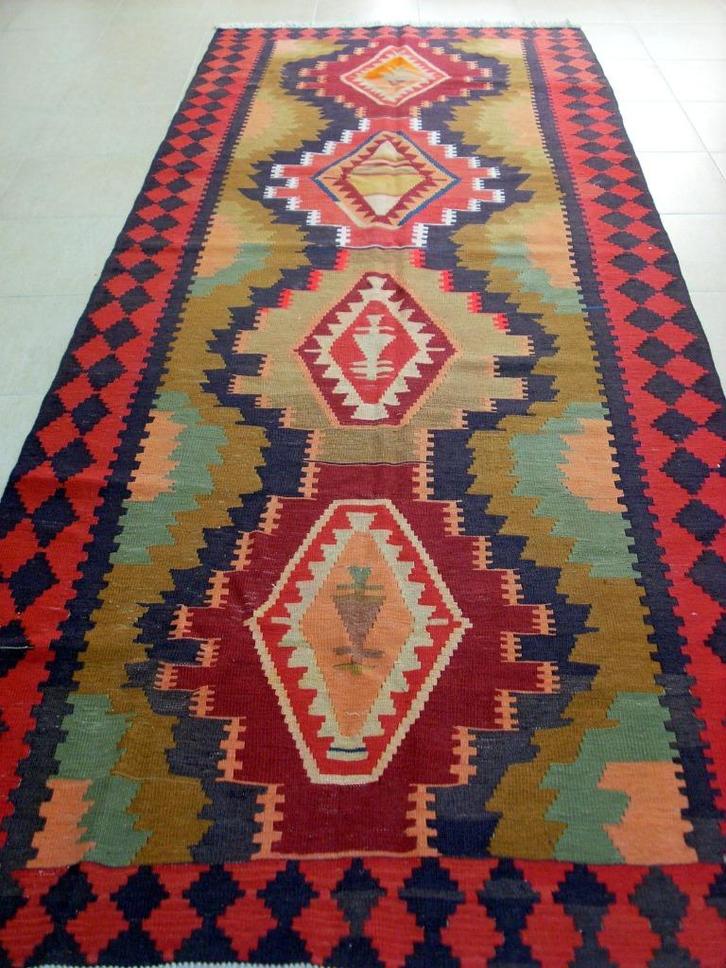 Antiek Sahsevan kelim 358x141/Perzische tapijt/Loper/Oosters, Antiek en Kunst, Antiek | Kleden en Textiel, Ophalen of Verzenden