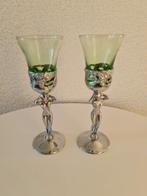 Set van 2 antieke glazen met verchroomde vrouwenfiguren, Antiek en Kunst, Ophalen of Verzenden