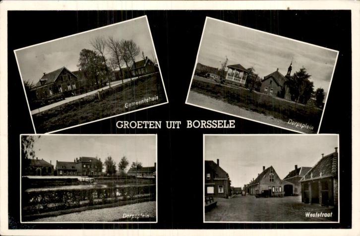 Borsele - Gemeentehuis - Dorpsplein, Verzamelen, Ansichtkaarten | Nederland, Gelopen, Zeeland, 1940 tot 1960, Ophalen of Verzenden