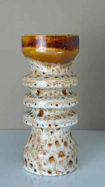 Vintage keramiek Fat Lava cylinder vaas beige bruin glitters beschikbaar voor biedingen