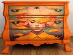 Oranje ladekast XXL “Vrouw+Goudvis”, buikkastje, eclectisch, Zo goed als nieuw, 3 of 4 laden, Minder dan 100 cm, 25 tot 50 cm