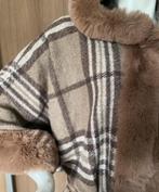 Warme geruite Kasjmier Poncho mt. L/XL, Kleding | Dames, Beige, Maat 46/48 (XL) of groter, Ophalen of Verzenden, Zo goed als nieuw