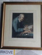 OUDE AQUAREL * LEZENDE MAN IN LIJST * Gesigneerd *, Antiek en Kunst, Kunst | Schilderijen | Klassiek, Verzenden