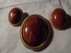 vintage set clips en broche nr or 0338, Overige materialen, Gebruikt, Bruin, Minder dan 4 cm