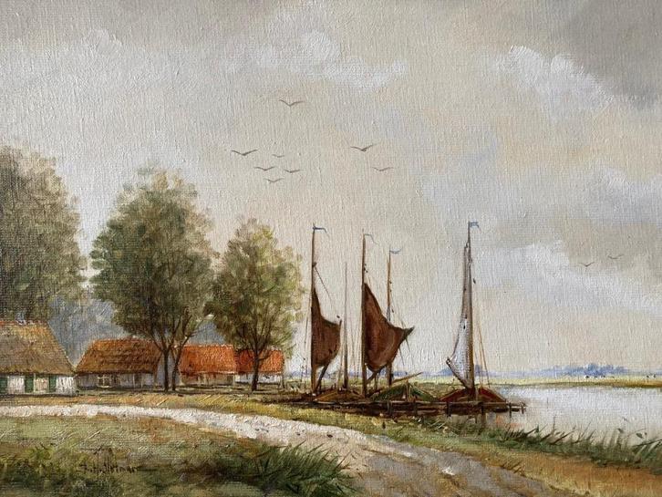 BH Slotman, platbodems voor de wal, Antiek en Kunst, Kunst | Schilderijen | Klassiek, Ophalen