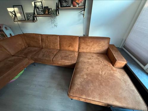 Cognac kleur u bank, Huis en Inrichting, Banken | Complete zithoeken, Gebruikt, Overige materialen, Ophalen