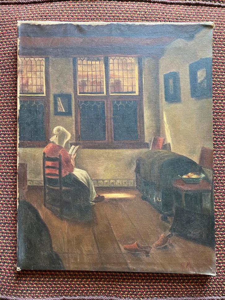 Mooie oude kopie schilderij lezende vrouw Pieter de Hooch, Antiek en Kunst, Kunst | Schilderijen | Klassiek, Ophalen of Verzenden