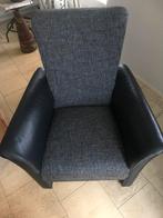 Fauteuil van stof en leer bekleed., Fauteul, 75 tot 100 cm, Zo goed als nieuw, 50 tot 75 cm