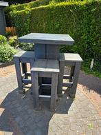 Staantafel met 4 krukken van steigerhout, Tuin en Terras, Ophalen, Zo goed als nieuw, Vierkant, Hout