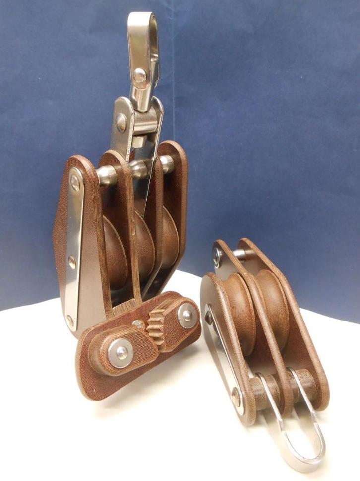 Tufnol Grootschoot blokken set, 3 + 2-schijfs, 14 - 16 mm, Watersport en Boten, Accessoires en Onderhoud, Gebruikt, Lijn of Blok