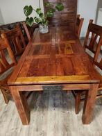 Teakhouten Eethoek met 6 stoelen, Huis en Inrichting, Tafels | Eettafels, Ophalen, Aziatisch, Gebruikt, Teakhout